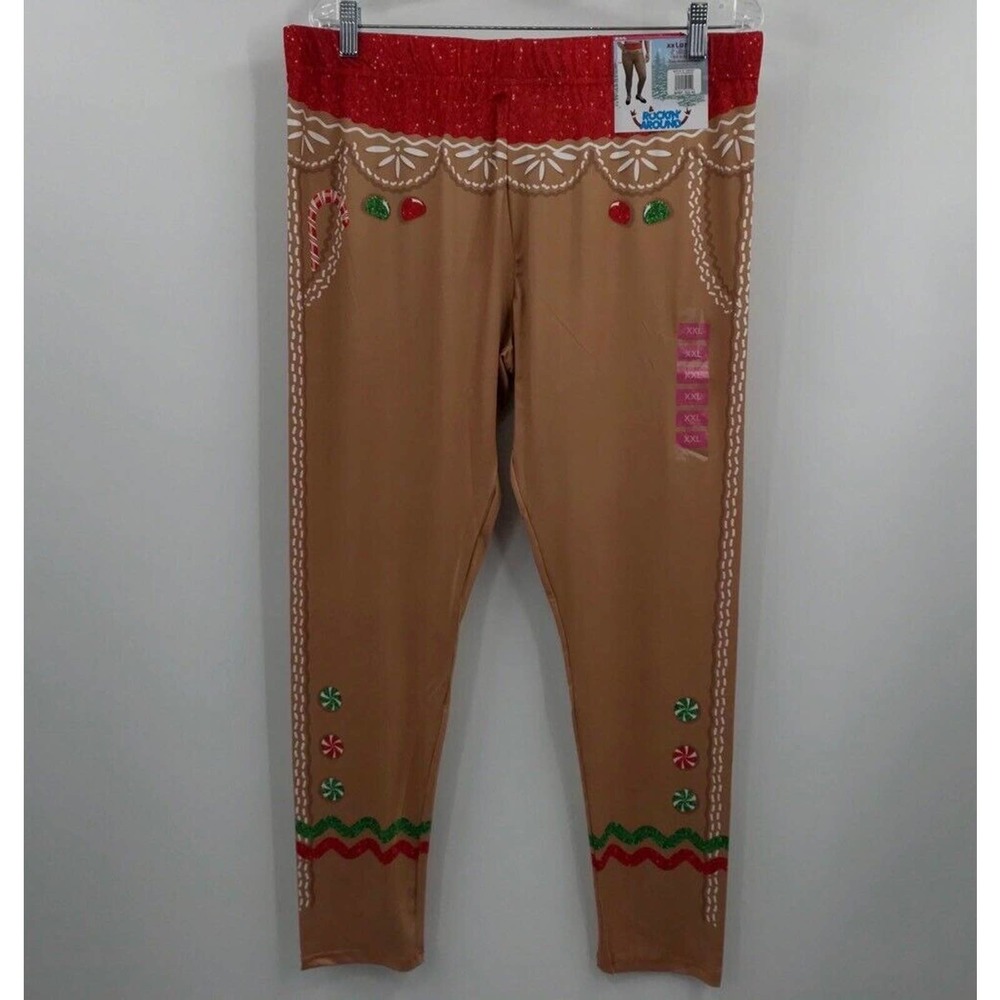 NEW Rockin Around Women's 2XL Plus Size Gingerbread Christmas Leggings